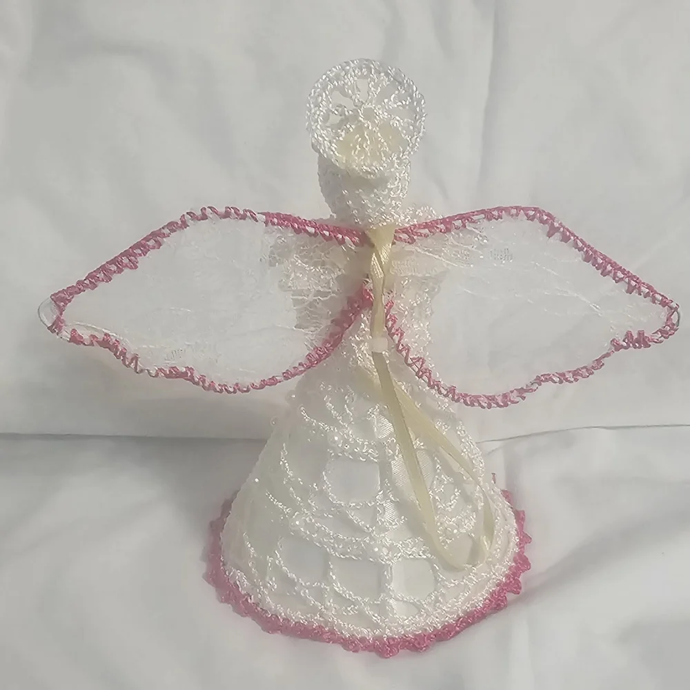 White and Pink Lace Angel Figurine